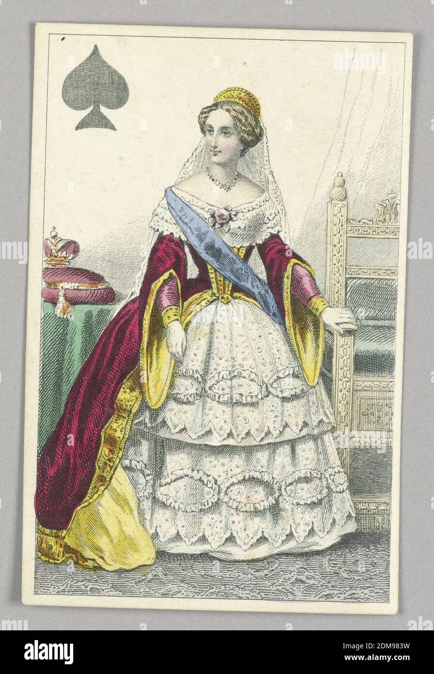 Marie, Tzarina di Russia, Regina delle Spade dal set di carte da gioco 'Jeu Imperial–Second Empire–Napoleon III', F. Chardon, francese, attivo 19 ° c., litografia su carta vetrata, Marie, Tzarina di Russia, Regina delle Spade dal set di carte da gioco 'Jeu Imperial–Second Empire–Napoleon III', Parigi, Francia, 1858, carta da gioco, carta da gioco Foto Stock