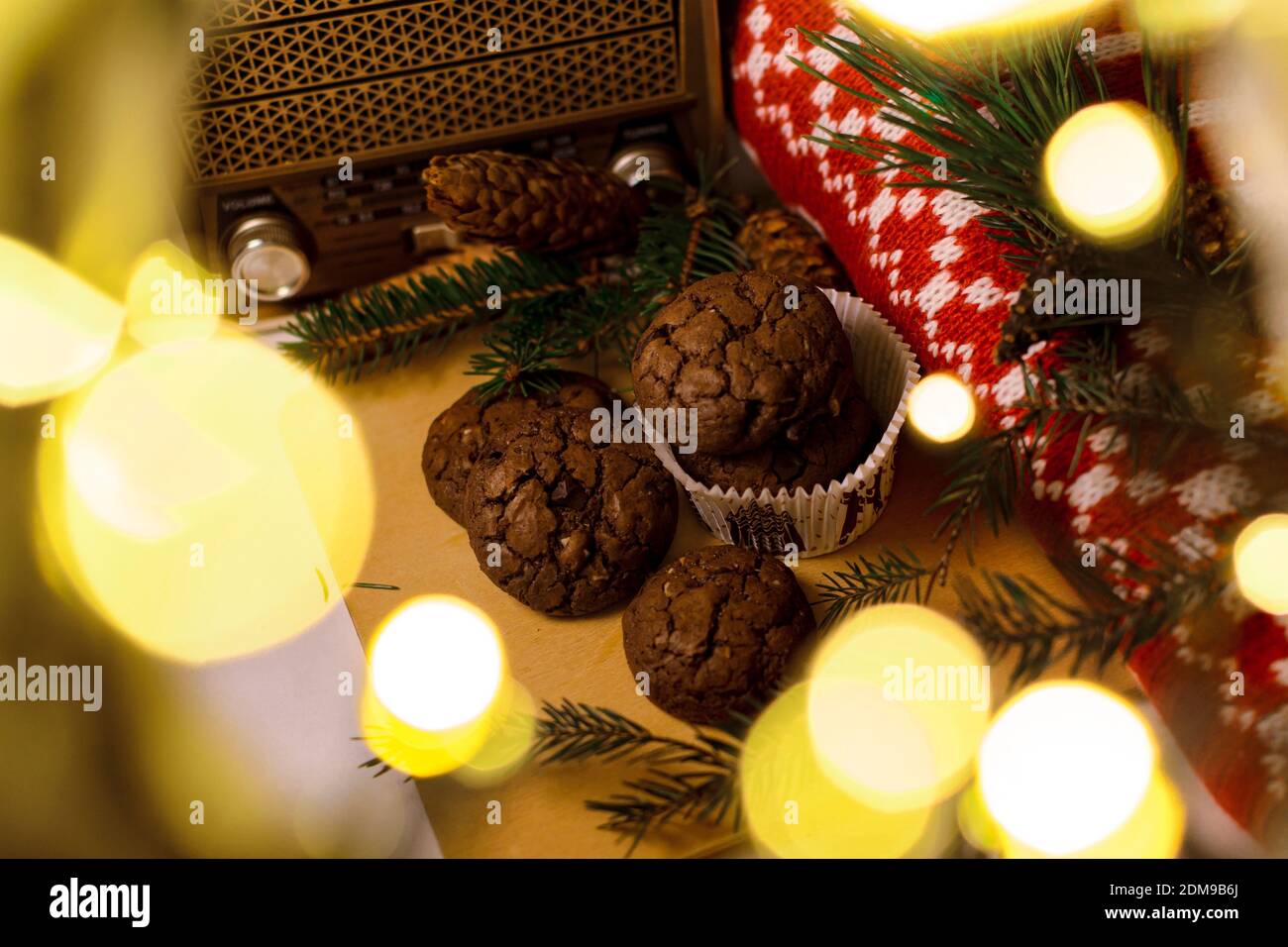 Deliziosi biscotti fatti in casa con pezzi di cioccolato fondente. Foto Stock