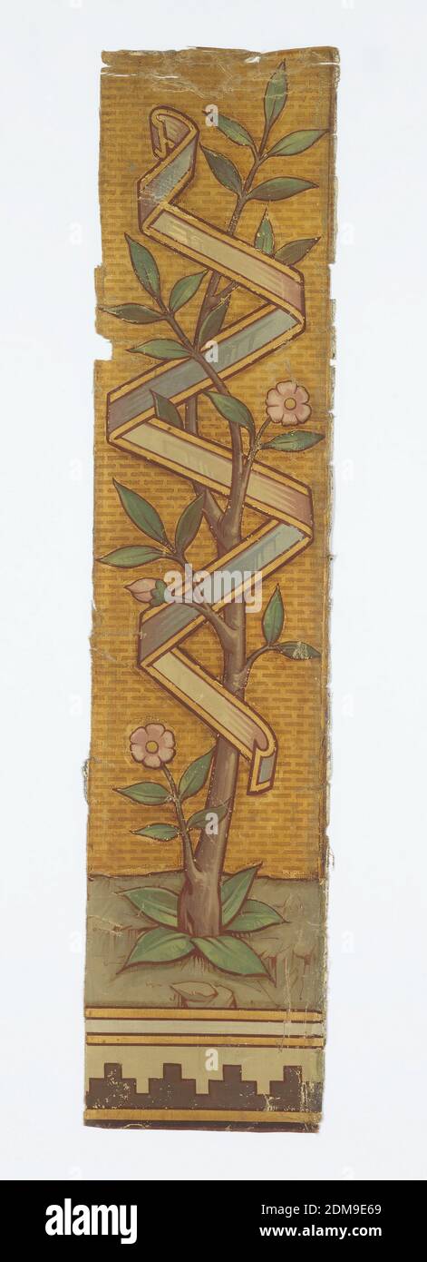 Fregio, dipinto a mano in olio su tela, Fregio dipinto su tela, in diversi pezzi. Soggetto ecclesiastico., 1886, Wallcoverings, Frieze Foto Stock