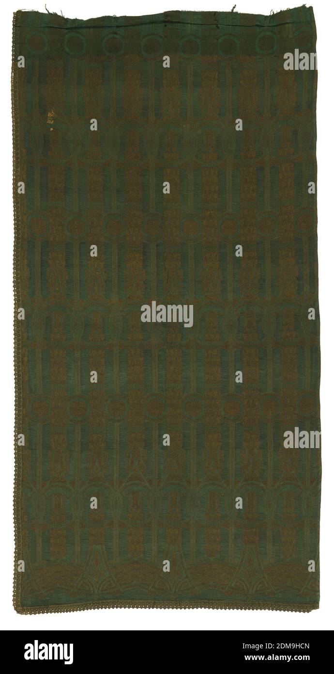 Tessuto, Medio: Cotone, seta tecnica: Tessuto, pannello a tenda verde scuro con motivo geometrico in marrone chiaro, USA, ca. 1890, tessuti, tessuti Foto Stock