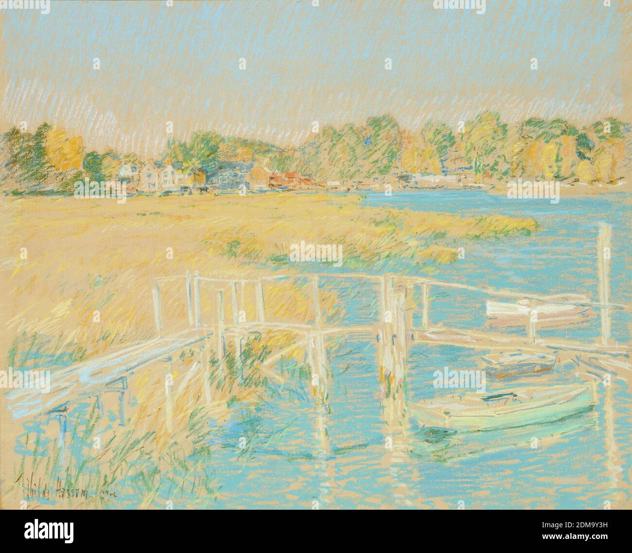 Su per il fiume, tardo pomeriggio, ottobre. 1906 American Impressionist Pittura di Childe Hassam - altissima risoluzione e immagine di qualità Foto Stock