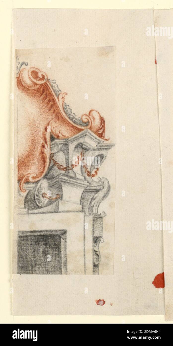 Copriporta, nero, gesso rosso supporto: Carta bianca, defilata, Pistoia, Italia, Italia, 1730–60, architettura, disegno Foto Stock