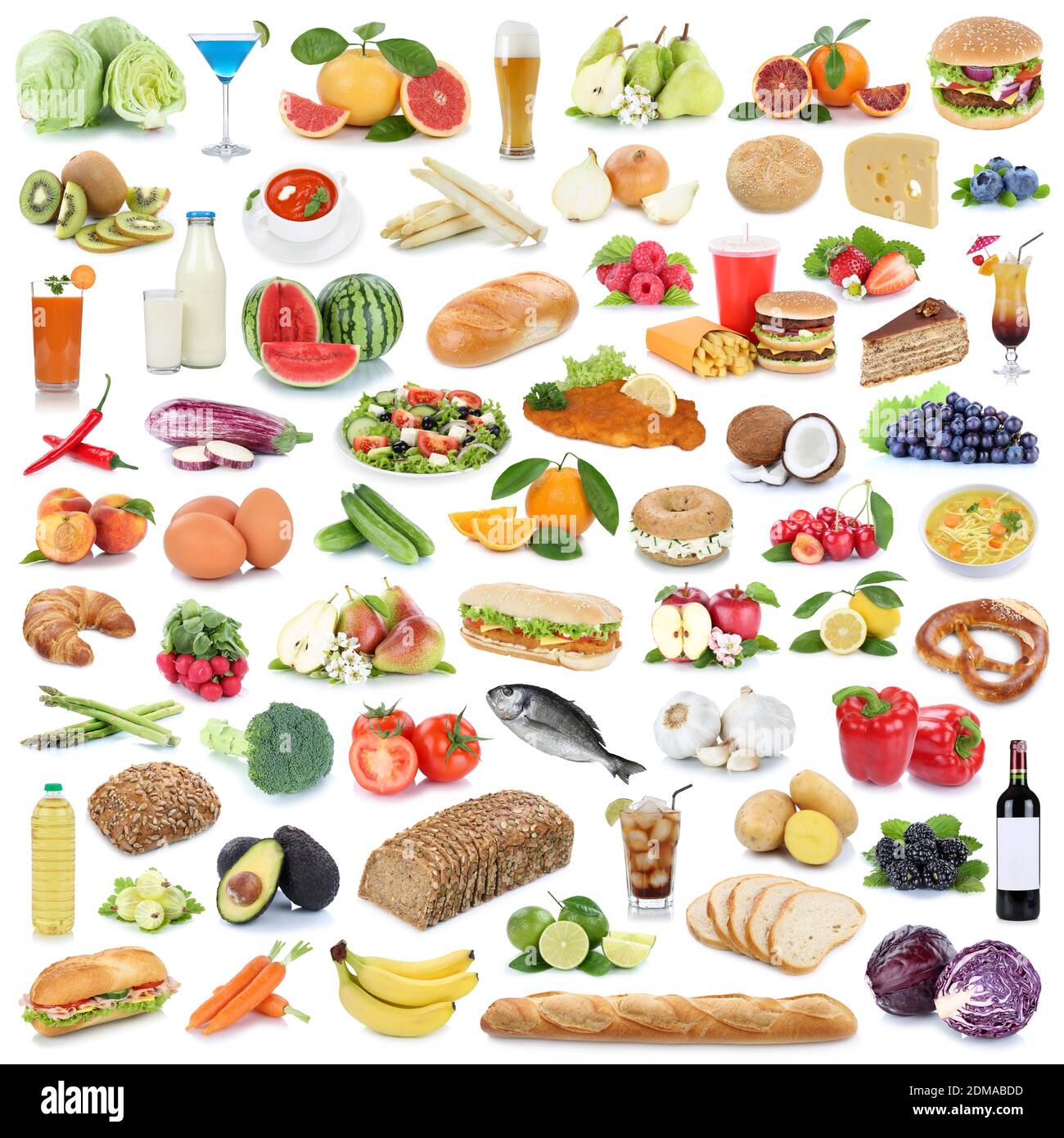 Sammlung Essen gesunde Ernährung Obst und Gemüse Früchte Lebensmittel Freisteller freigestellt isoliert Foto Stock