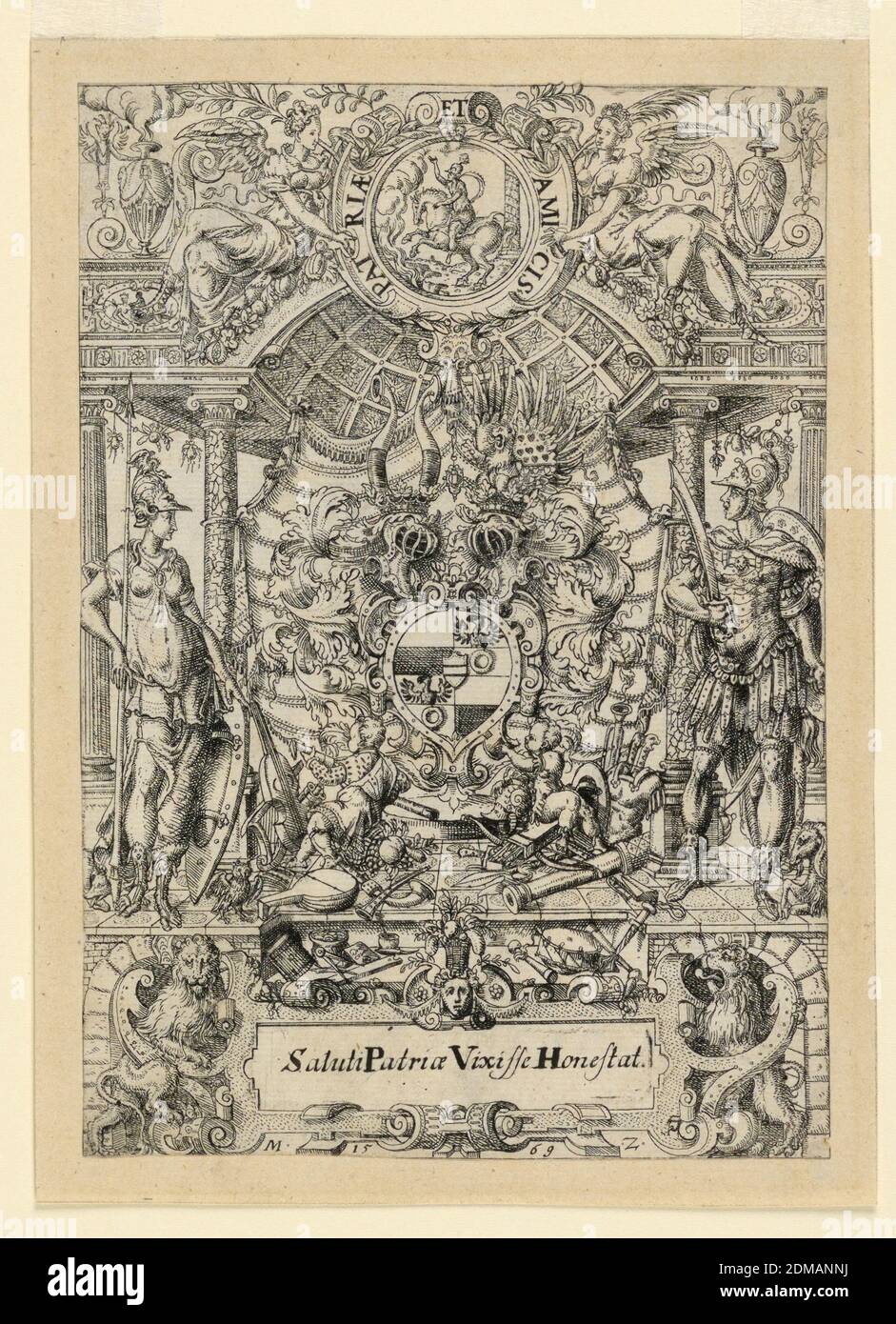 Arms of the Pfinzing von, Matthias Zündt, tedesco, 1498 - 1572, Etching Support: Carta bianca in carta beige, Germania, Germania, 1569, effimera, Stampa Foto Stock