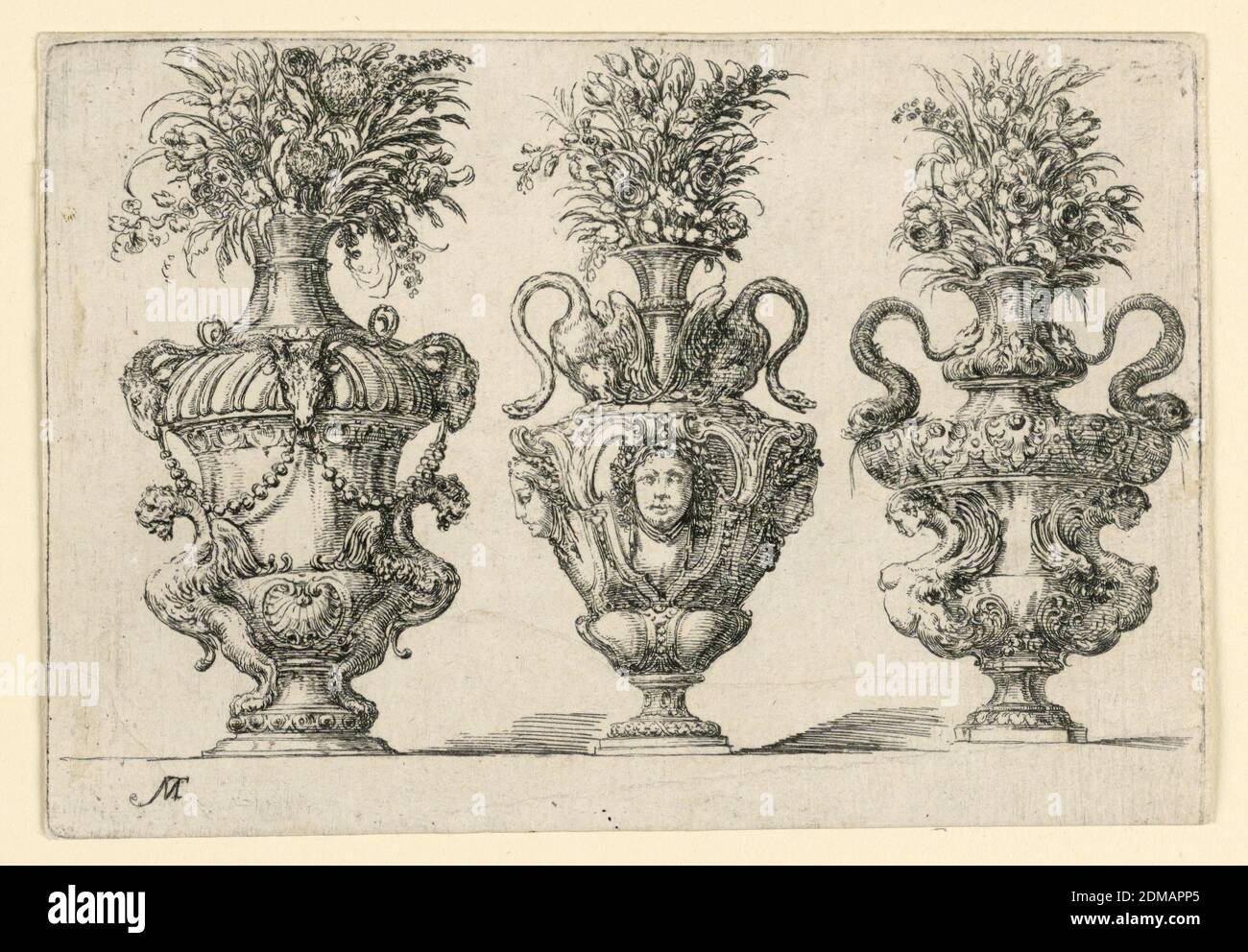 Vases, from le Blanc 4., Mauro Antonio Tesi, Italian, 1730 - 1766, Stefano  della Bella, Italian, 1610–1664, acquaforte su carta a fogli, Italy, ca.  1750, metallurgia, Stampa Foto stock - Alamy