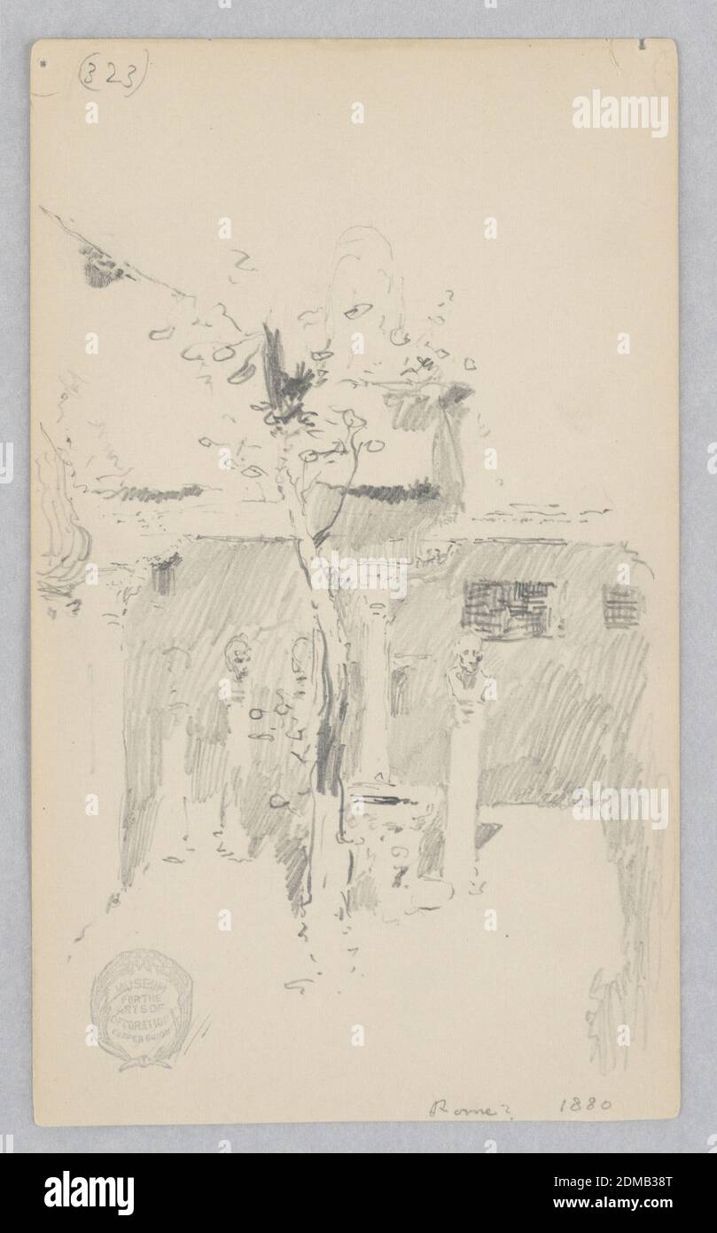 Courtyard, Robert Frederick Blum, americano, 1857–1903, grafite su carta in wove, schizzo di un cortile., USA, 1880, architettura, disegno Foto Stock