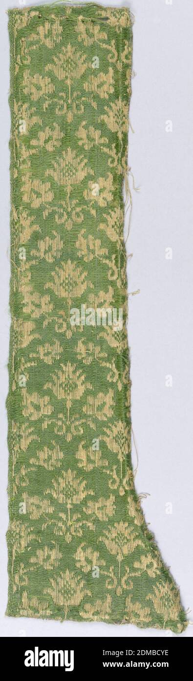 Fragment, Medium: lino, seta, tecnica della lana;, Blossom e foglie in verde e tan., XVII secolo, tessuti tessuti, frammenti Foto Stock