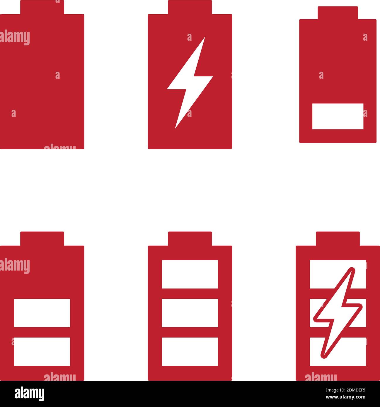 Indicatori dei livelli di carica e delle fasi icone di carica della batteria impostate. Batteria dello smartphone con diversi livelli di carica. Illustrazione vettoriale EPS.8 EPS.10 Illustrazione Vettoriale