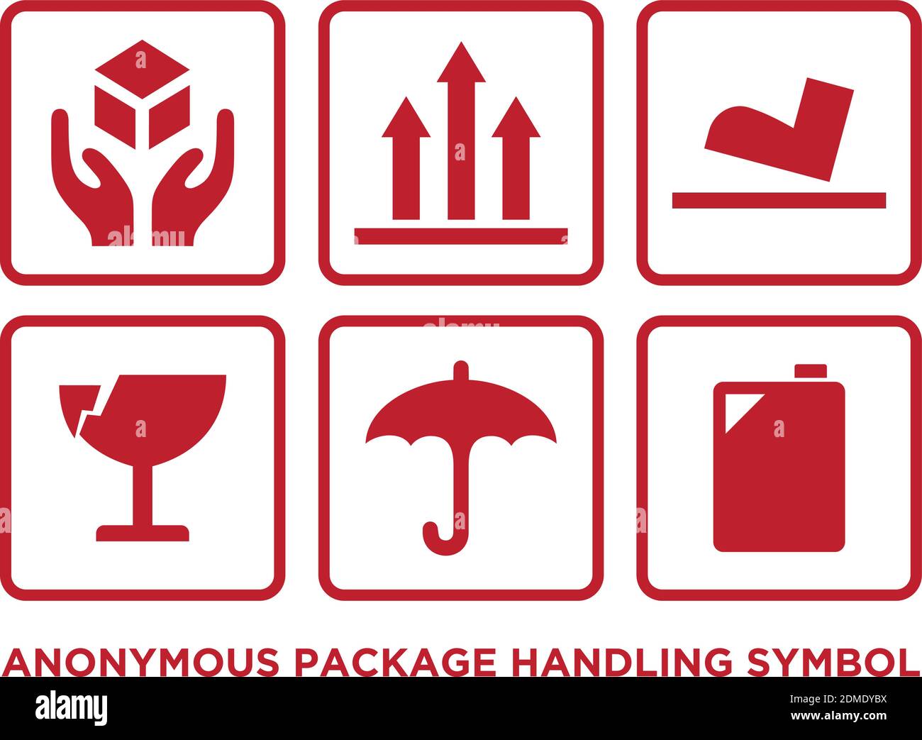 Simbolo di manipolazione anonima della confezione piatta di colore rosso. Simbolo di gestione delle icone. Illustrazione vettoriale EPS.8 EPS.10 Illustrazione Vettoriale