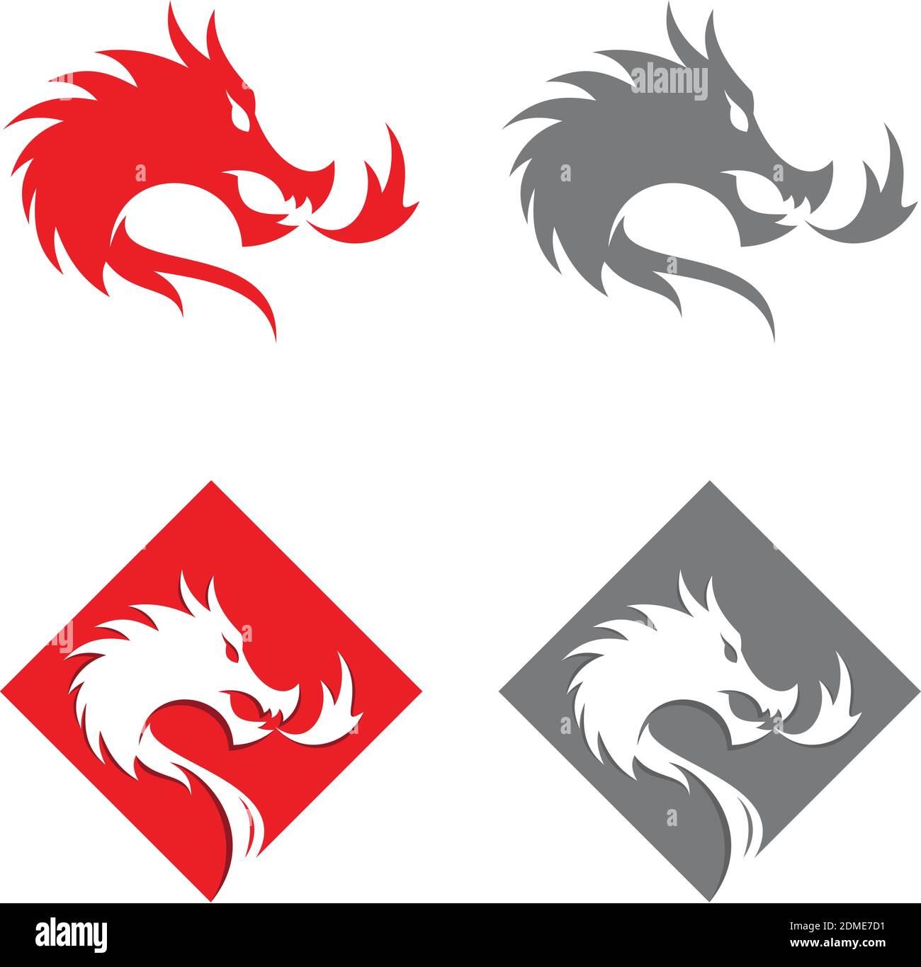 Illustrazioni vettoriali stilizzate di sagome dei draghi a forma di quadrato su sfondo bianco. Disegno creativo drago vettoriale. Illus vettore Illustrazione Vettoriale