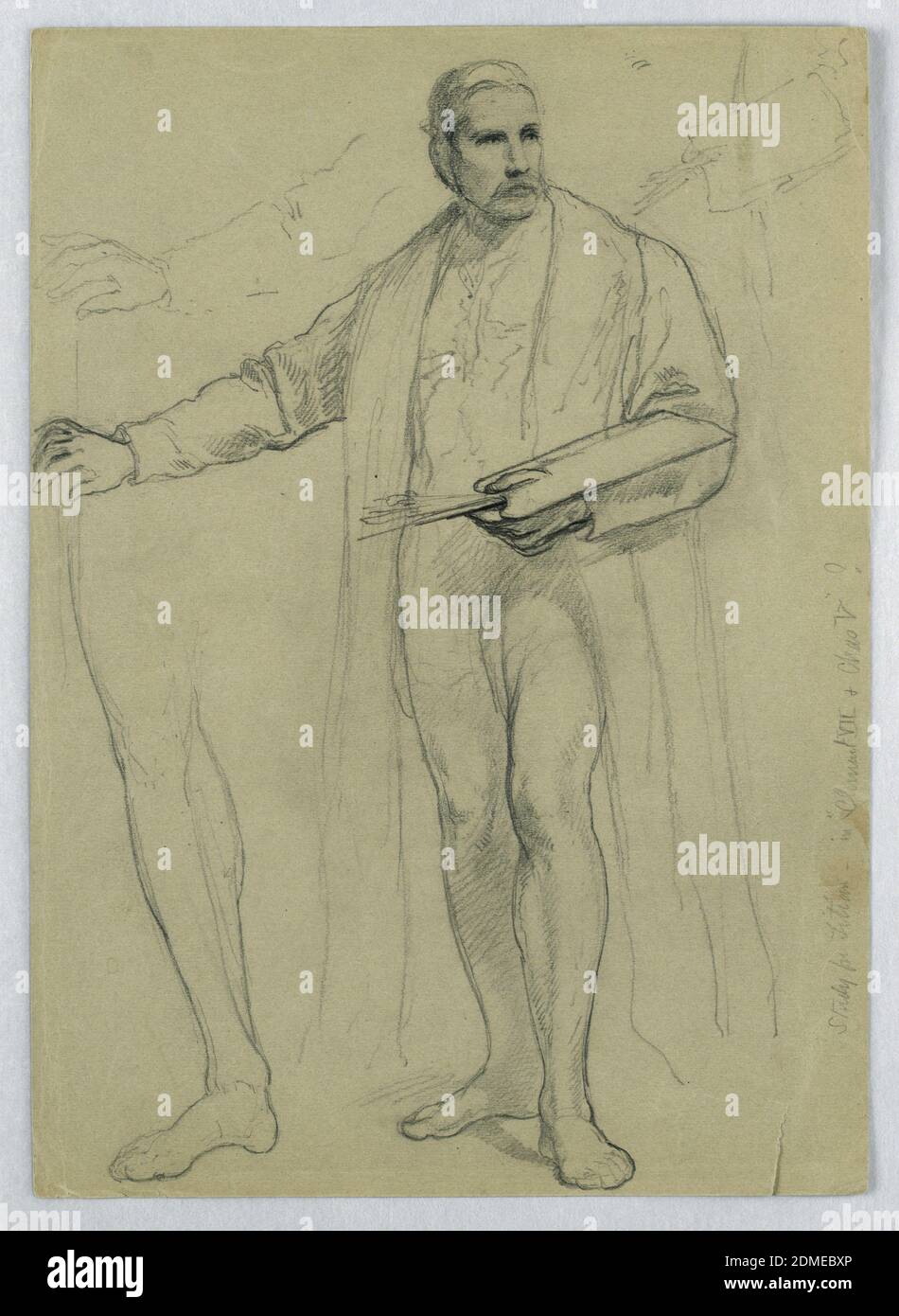Studio per 'Tiziano che mostra, Daniel Huntington, americano, 1816–1906, supporto grafite: Carta wove grigia, USA, 1866, figure, disegno Foto Stock