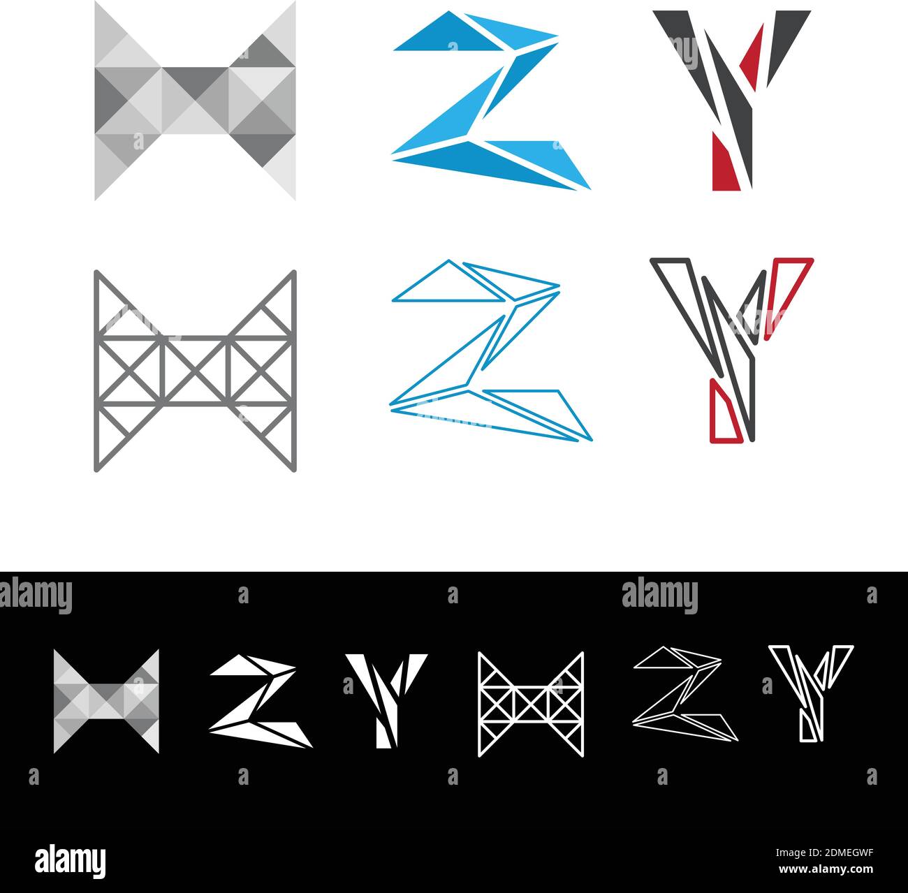 Logotipo vettoriale astratto H, Z, Y. Modello creativo semplice di disegno del logo della linea. Icona del carattere del simbolo geometrico universale Illustrazione Vettoriale