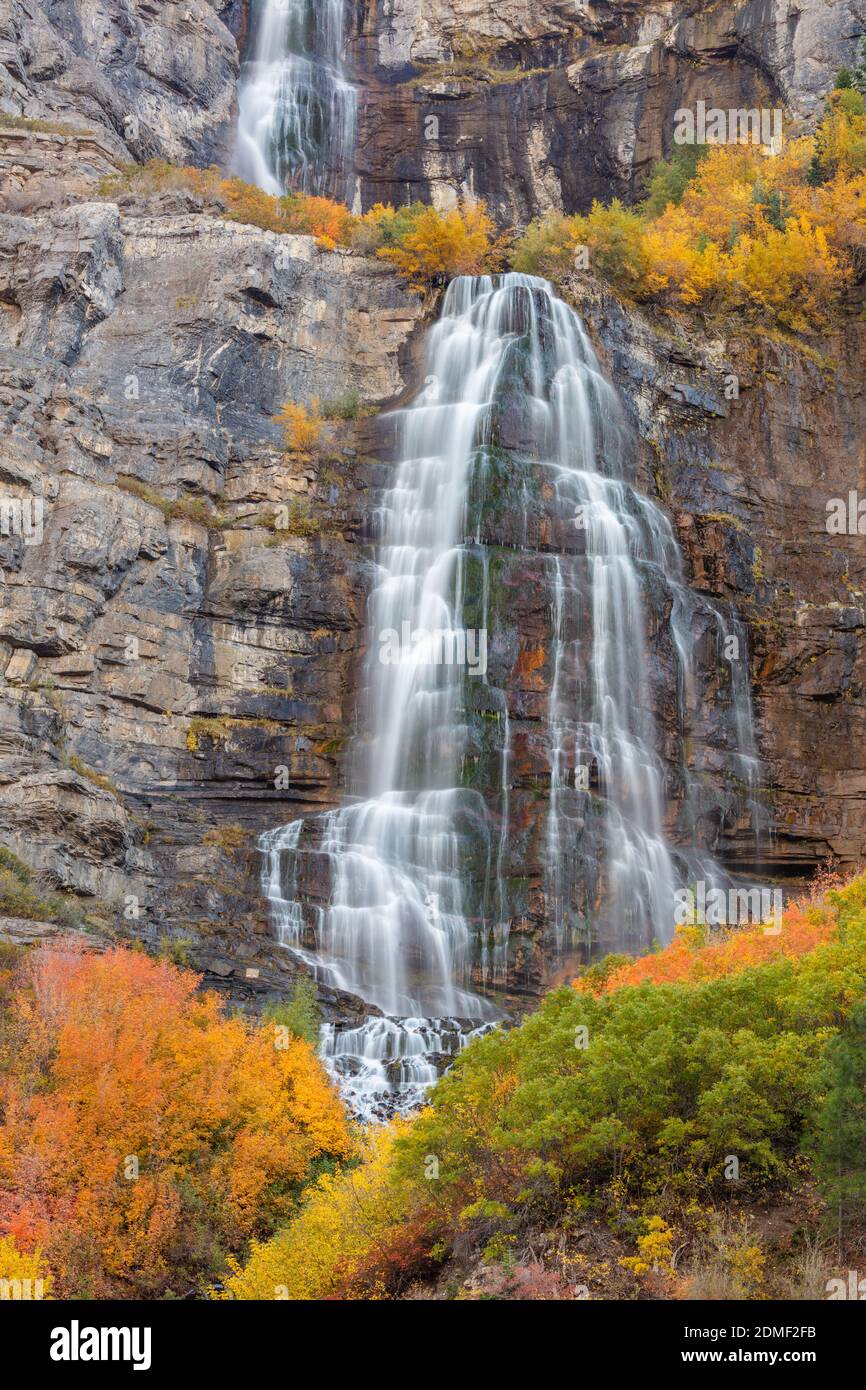 Bridal Veil Falls in autunno, Provo Canyon, Uinta National Forest, Utah Foto Stock
