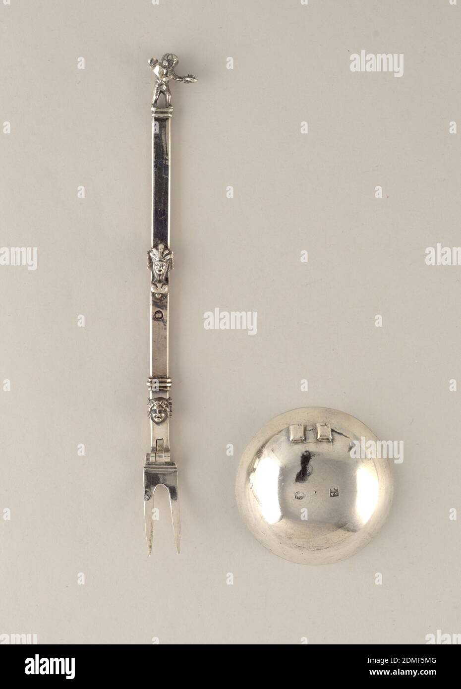 Forchetta con cucchiaio attaccabile, argento, Amsterdam, Paesi Bassi, 19 ° secolo, posate, arti decorative, forchetta con cucchiaio attaccabile Foto Stock