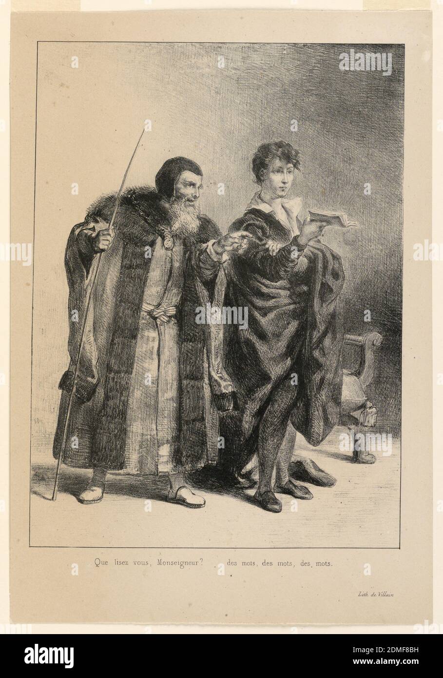 Illustraton per Hamlet. Polonius e Amleto (II,2), Eugène Delacroix, francese, 1798 - 1863, litografia su carta, Polonius e Amleto (II,2), Francia, 1835, Stampa Foto Stock