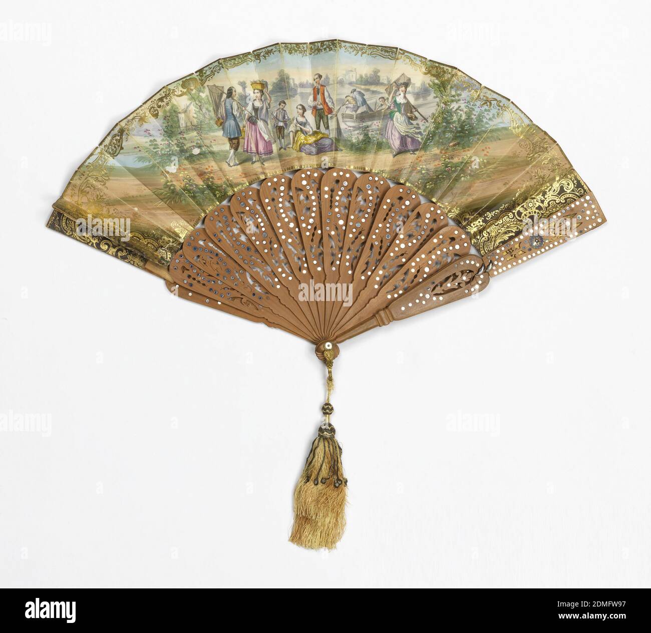 Ventaglio A Mano In Bambù Con Motivo Farfalla E Foglie Di Lino - Grigio 38 Cm