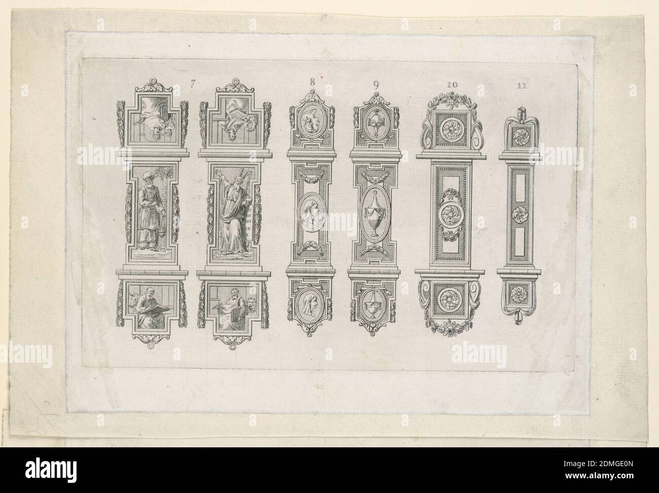 Design per sei ganci Metal Book, incisione con incisione su carta, i  disegni sono numerati da 7 a 11; i primi due appartengono insieme. Essi  rappresentano Aaronne e Mosè e i quattro