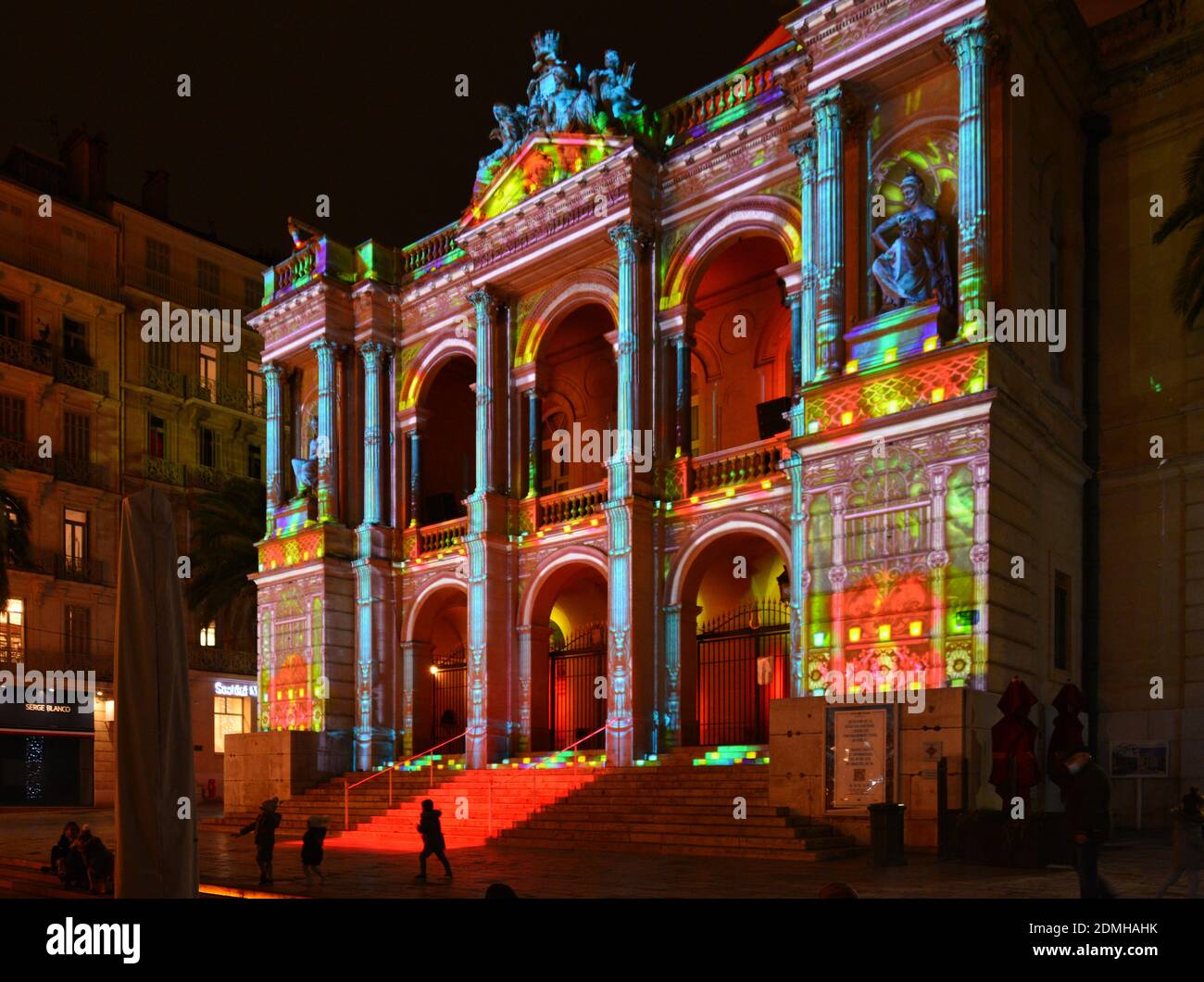 Proiezione di immagini sulla facciata dell'Opera di Tolone Casa per Natale Foto Stock
