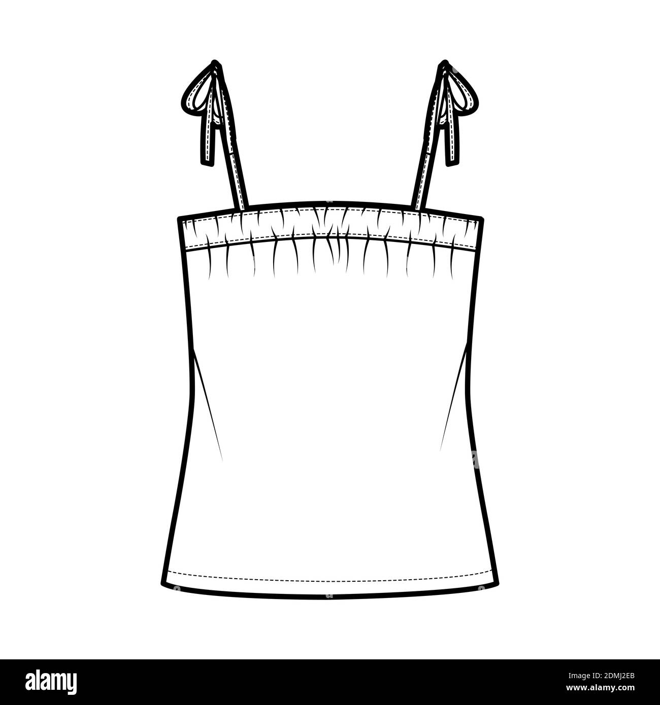 Fascetta serrafili Top illustrazione tecnica di moda con ruching, oversize, lunghezza tunic. Outwear a maglia piatta, modello frontale, colore bianco. Donne, uomini unisex CAD mockup Illustrazione Vettoriale