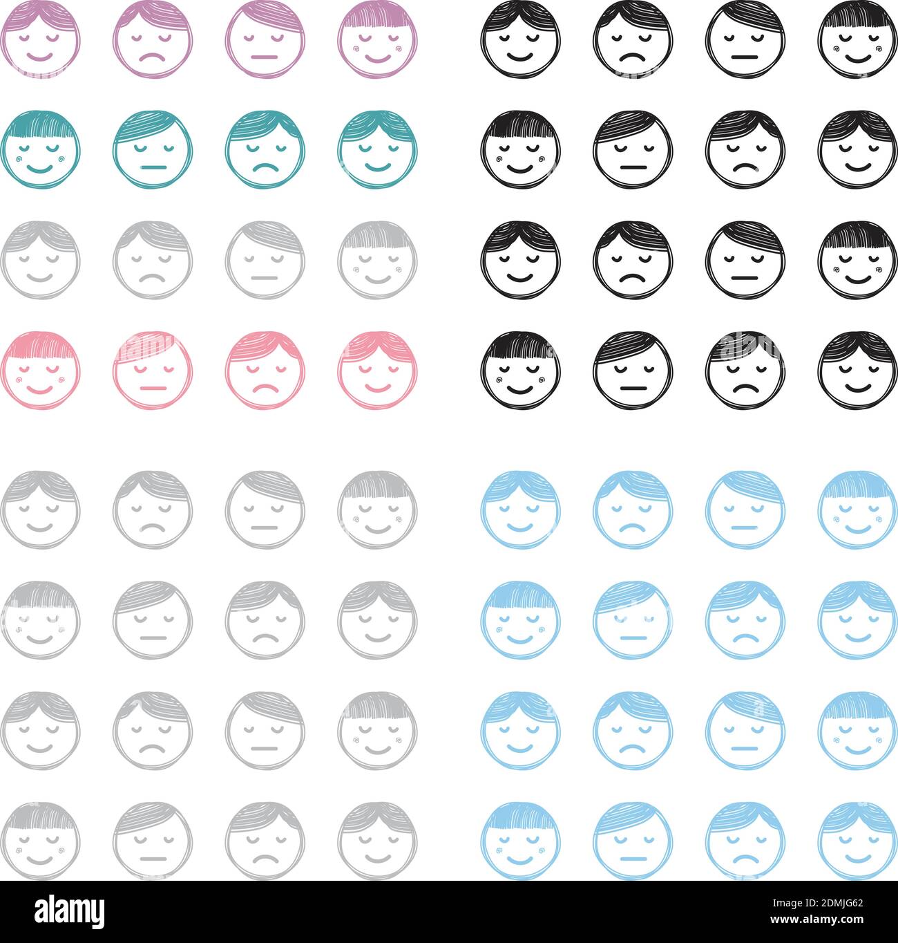 Set di icone Face Emotions. Illustrazione dell'elemento di disegno Illustrazione Vettoriale