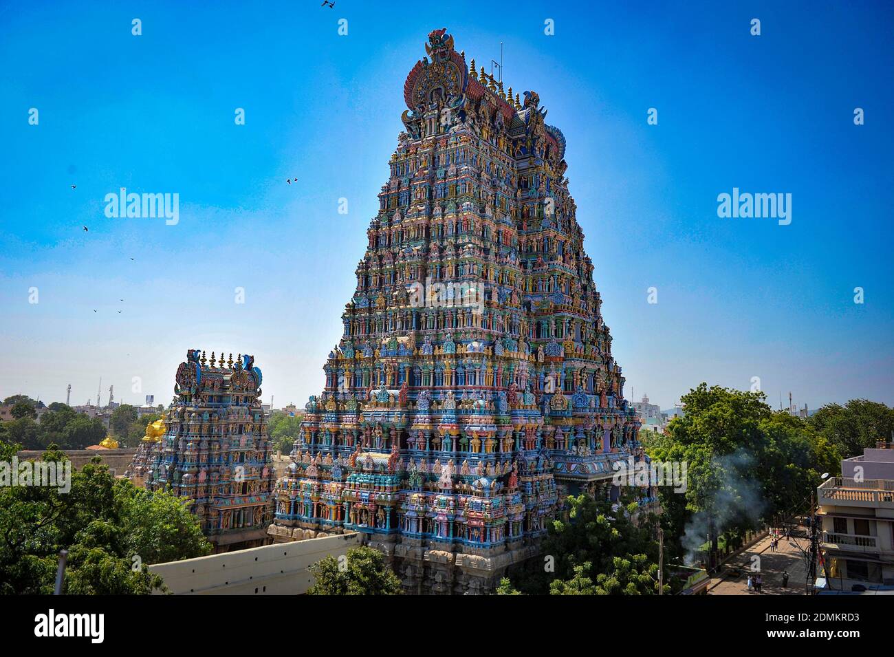 Meenakshi Amman Temple a Madurai, costruito intorno al 17 ° secolo DC, il tempio è dedicato a Lord Shiva e Dea Parvati in Tamil Nadu a febbraio Foto Stock