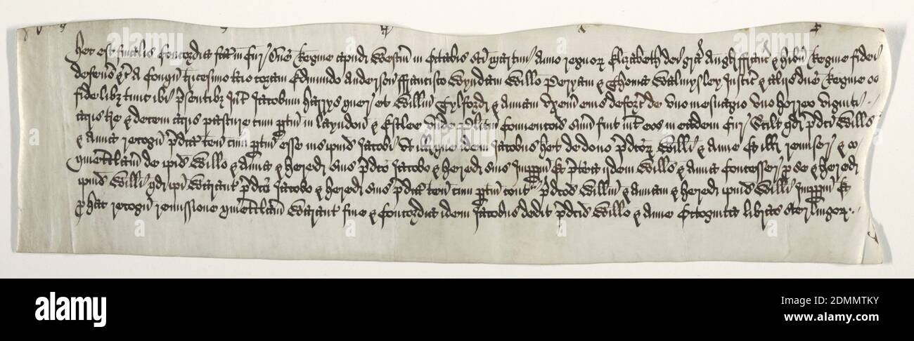 Sezione di un Deed for Land, Quill e inchiostro nero su pergamena, Ridge's Early Calligraphy Examples, Inghilterra, 1498–1759, effimera, Calligraphy, Calligraphy Foto Stock