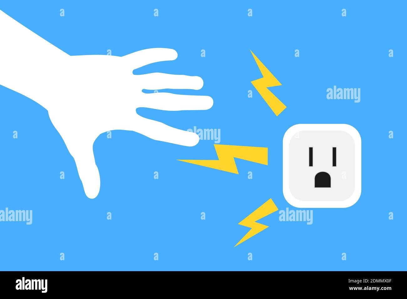 Scossa elettrica - la mano tocca una presa elettrica e una presa a  muro/spina pericolose. Illustrazione vettoriale Foto stock - Alamy