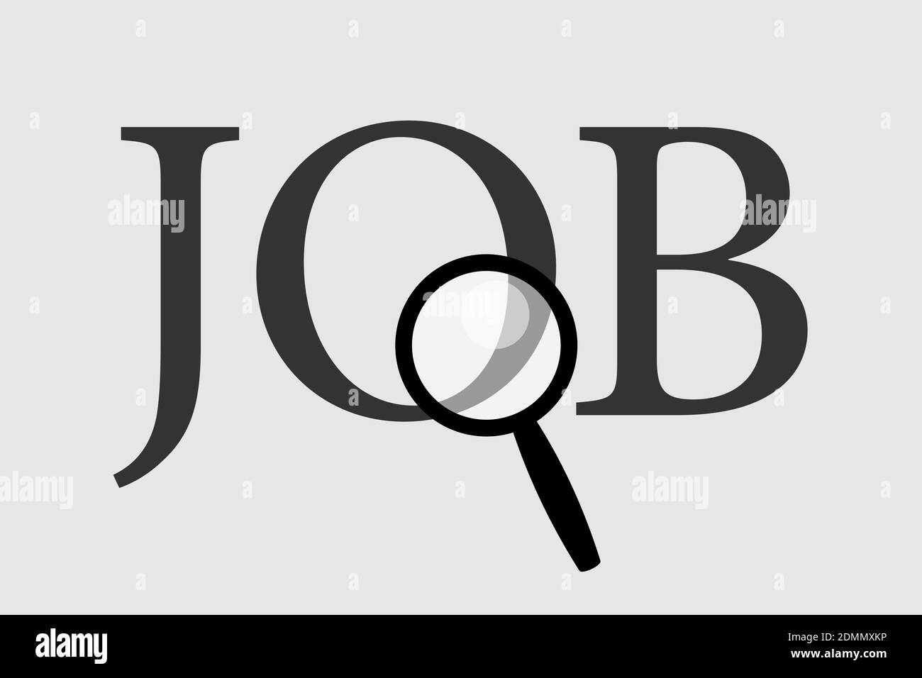 Ricerca di lavoro e ricerca di lavoro - Ricerca di lavoro, lavoro e occupazione con lente di ingrandimento. Illustrazione vettoriale Foto Stock