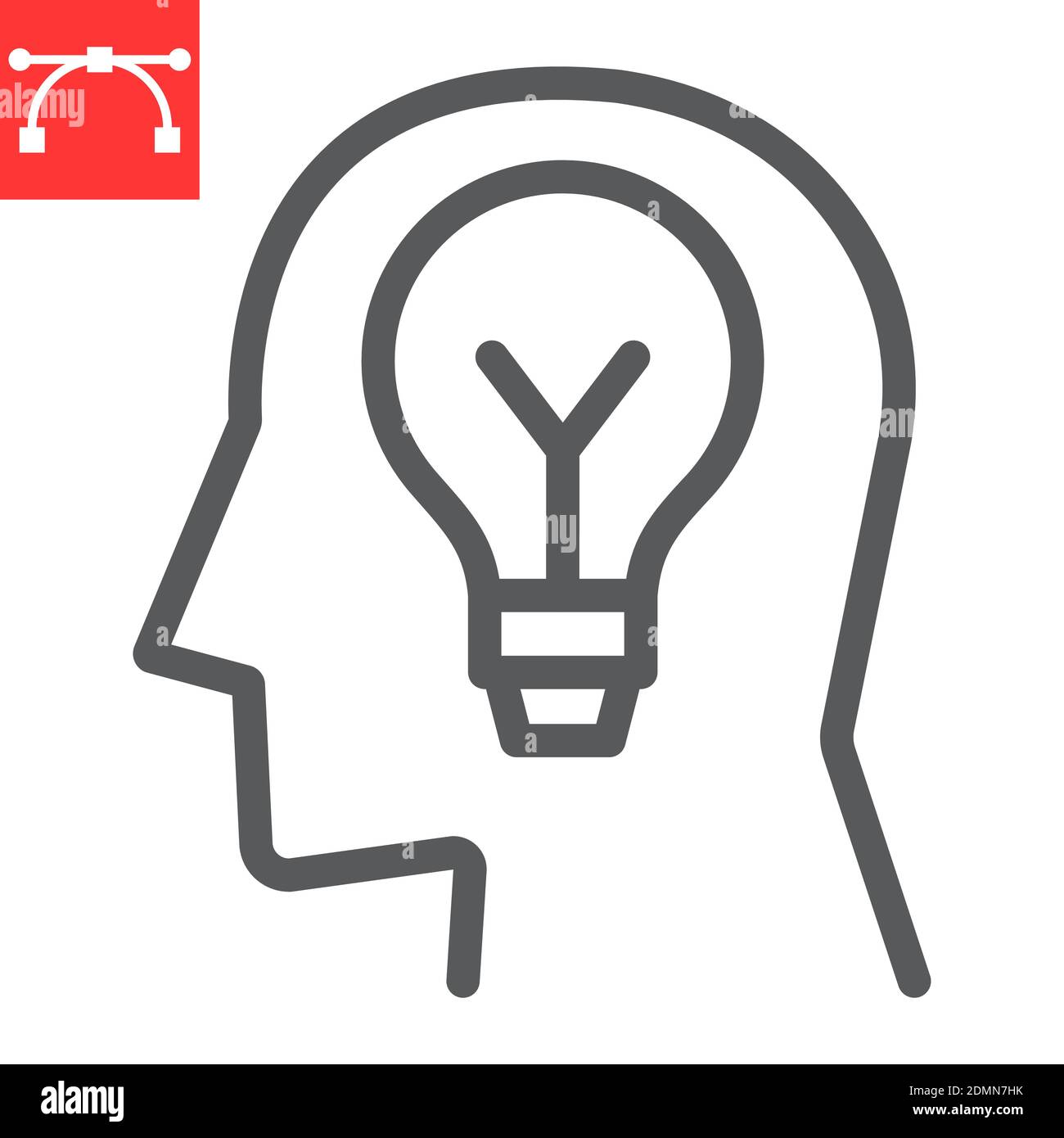 Icona della linea di ispirazione, lampadina e brainstorm, grafica vettoriale dei segni della creatività, icona lineare del tratto modificabile, eps 10. Illustrazione Vettoriale