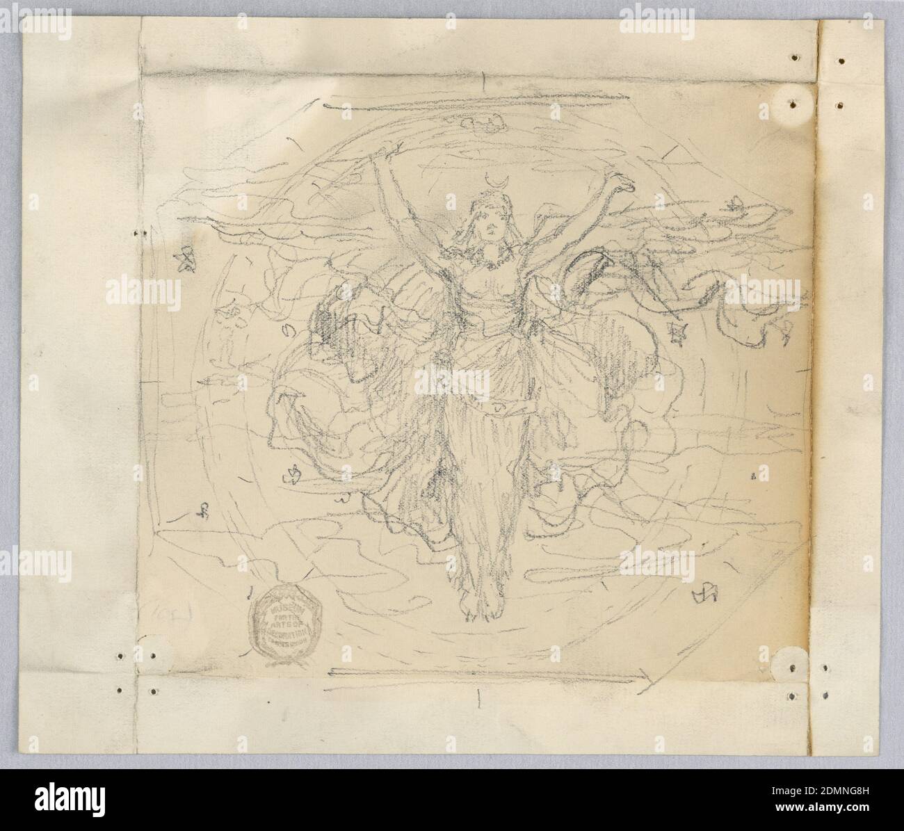 Studio per 'Zodiac', Francis Augustus Lathrop, americano, 1849 - 1909, grafite su carta, disegno di figure in pezzi sciolti., USA, ca. 1894, disegni murali, disegno Foto Stock