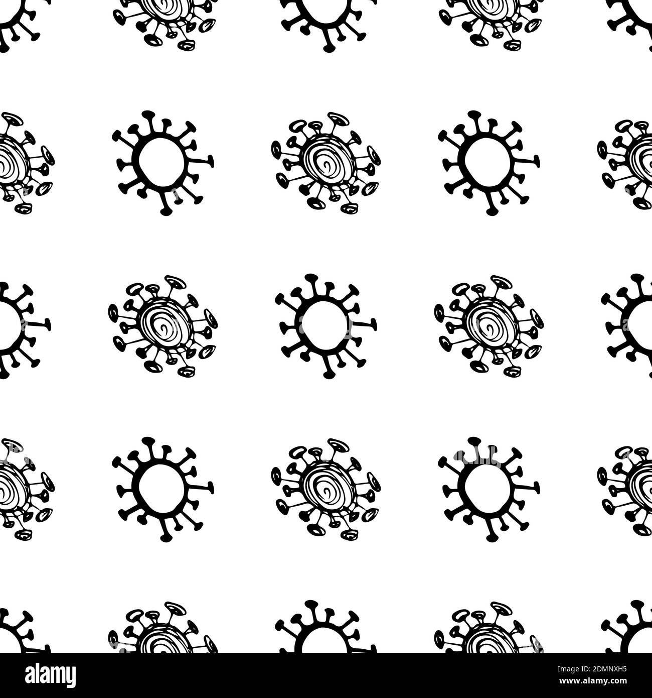 Modello senza cuciture di microbi di coronavirus. Coronavirus 2019-nCoV. Doodle semplici elementi di linea da un concetto medico. Microbo del tratto vettoriale modificabile. V Illustrazione Vettoriale