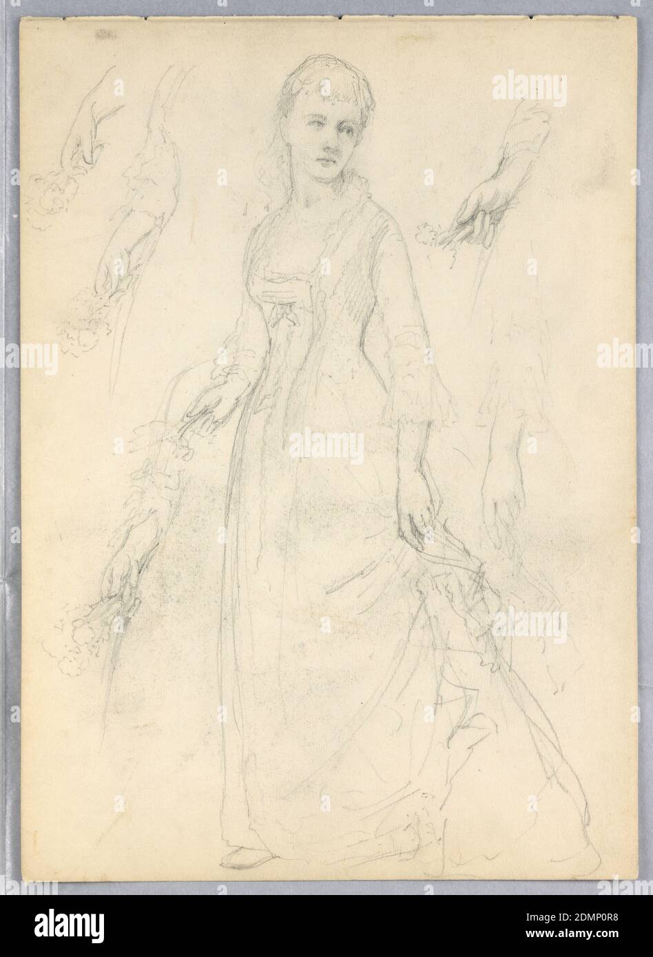 Studio per 'Tiziano che mostra, Daniel Huntington, americano, 1816–1906, grafite, White Chalk Support: Brown Wove Paper, USA, 1872, figure, disegno Foto Stock