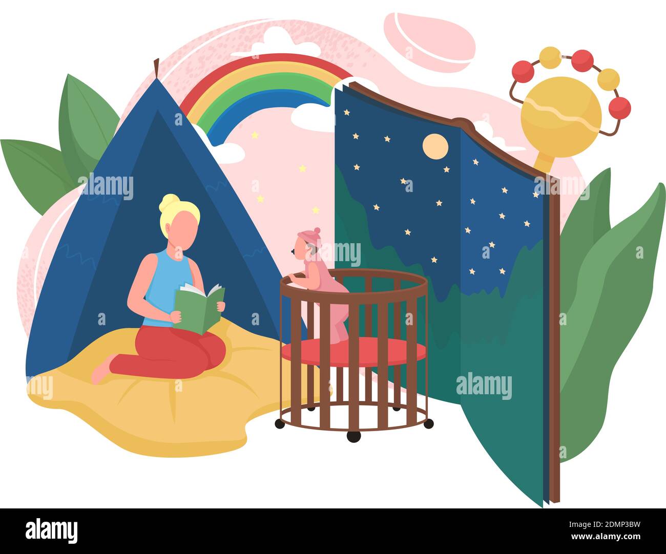 Illustrazione vettoriale del concetto piatto di baby sitter Illustrazione Vettoriale