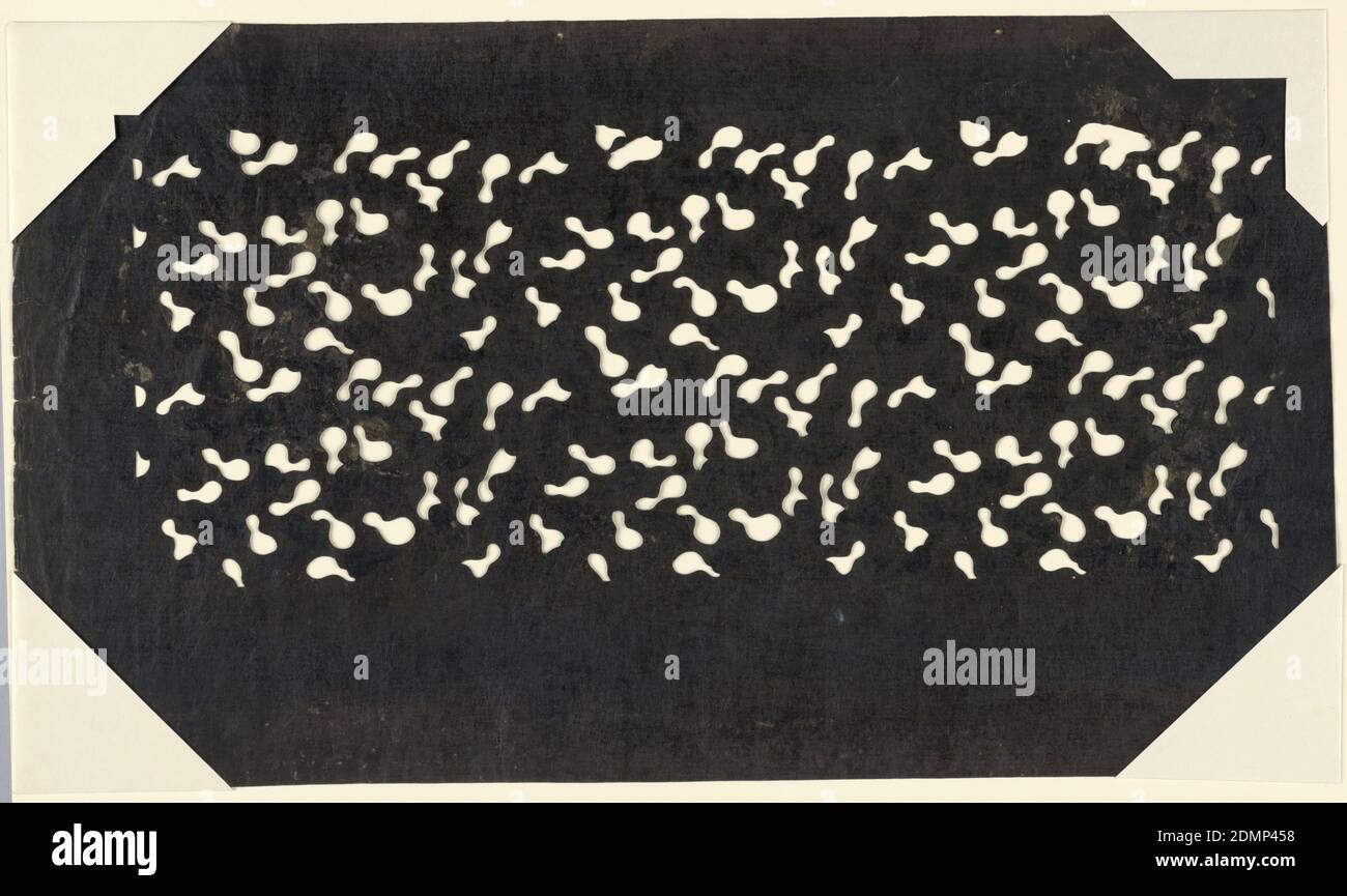 Motivo Gourd astratto, carta Mulberry (kozo wabi) trattata con tannino persimmonico fermentato (kakishibu), Abstract forme organiche assomigliano a zucche di bottiglia. Queste piante sono state essiccate e usate come contenitori per fiasche e sake., Giappone, fine 18 ° - inizio 19 ° secolo, disegni tessili, Katagami, Katagami Foto Stock