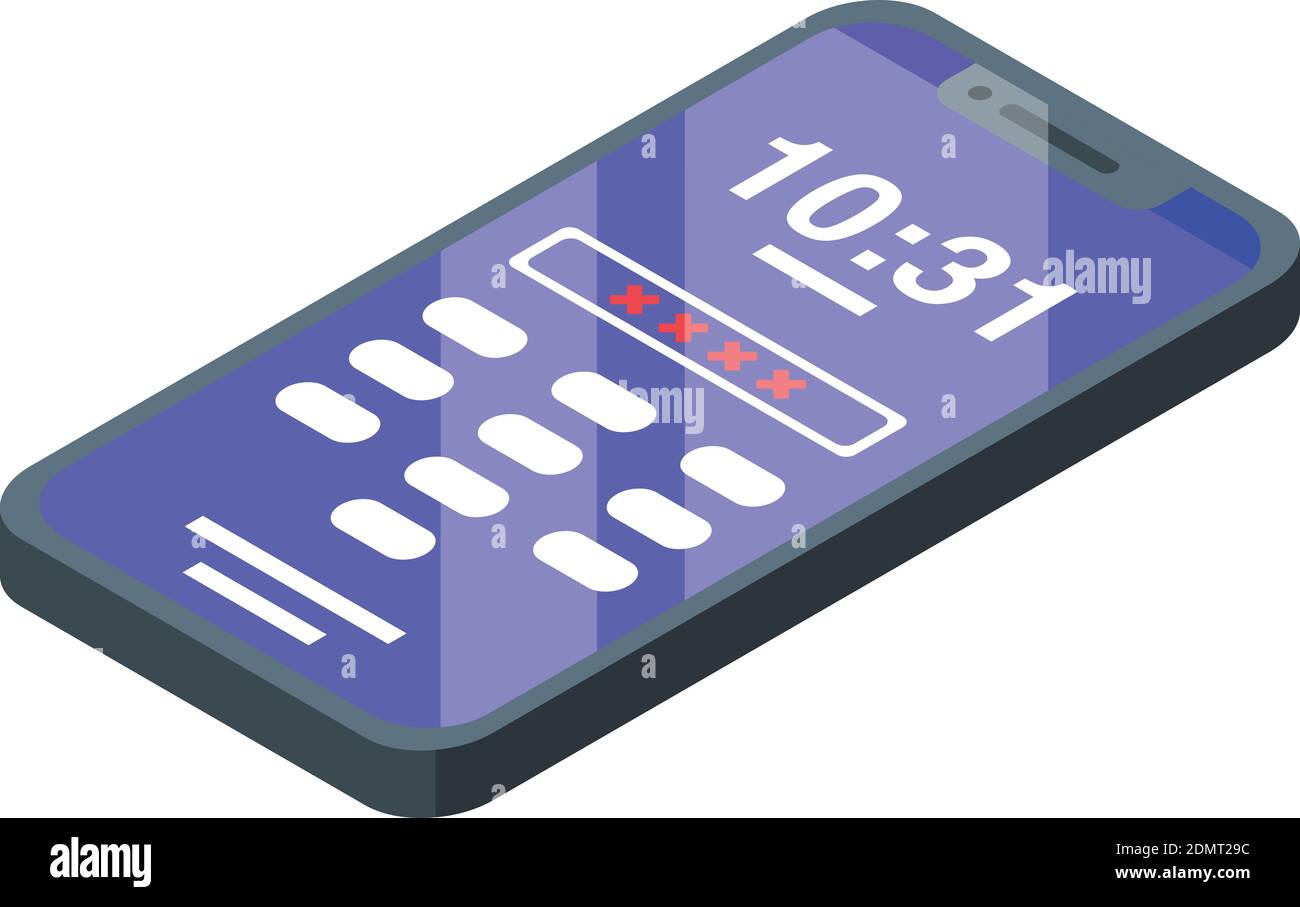 Icona della password del telefono. Isometrica dell'icona del vettore della password del telefono per il web design isolato su sfondo bianco Illustrazione Vettoriale