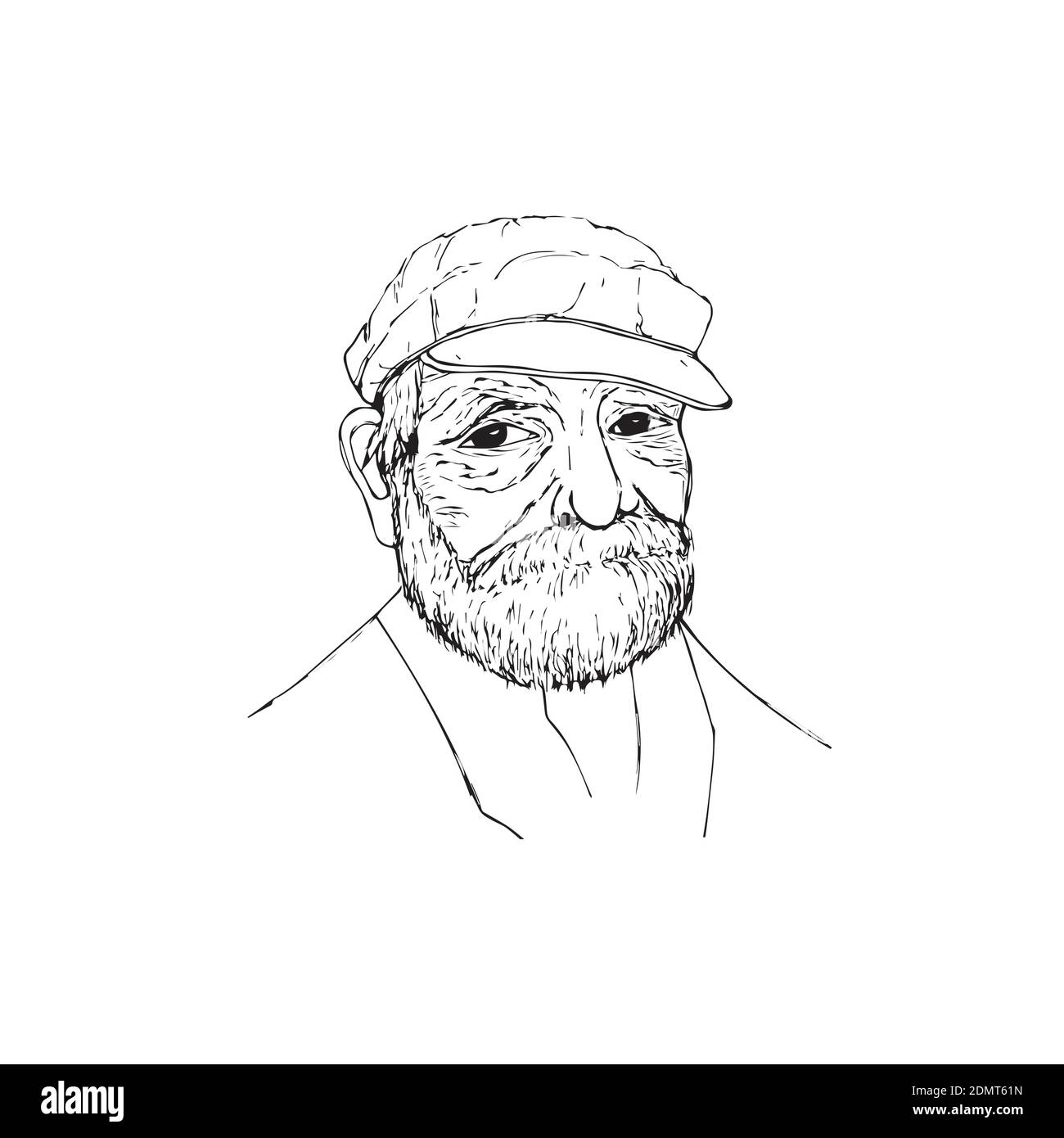 Un disegno di un vecchio sorridente con una barba e un cappuccio. Illustrazione vettoriale Illustrazione Vettoriale