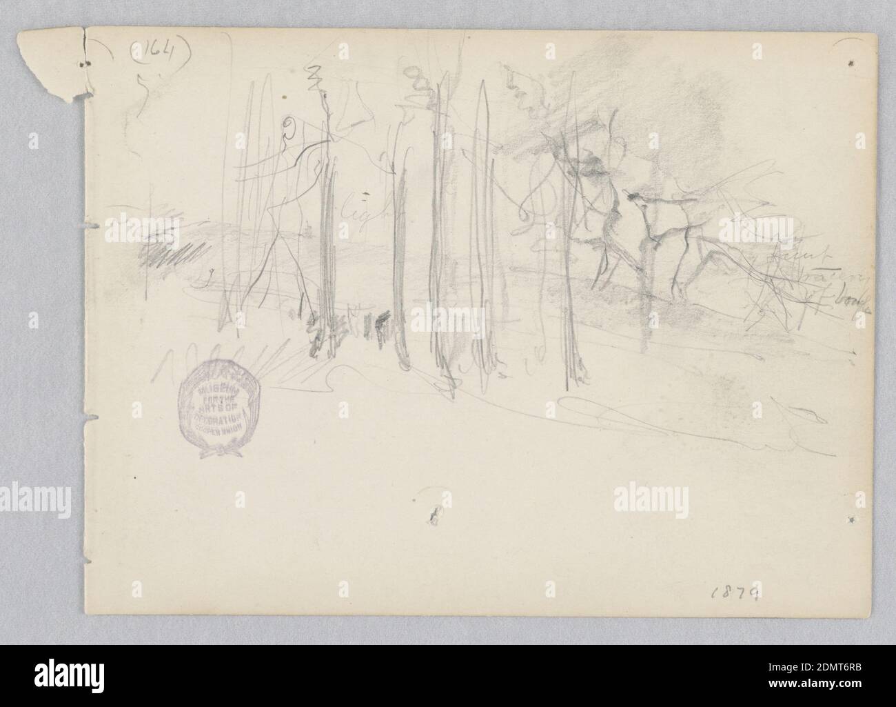 Paesaggio, Robert Frederick Blum, americano, 1857–1903, grafite su carta in wove, schizzo di paesaggio con alberi., USA, 1879, paesaggi, disegno Foto Stock