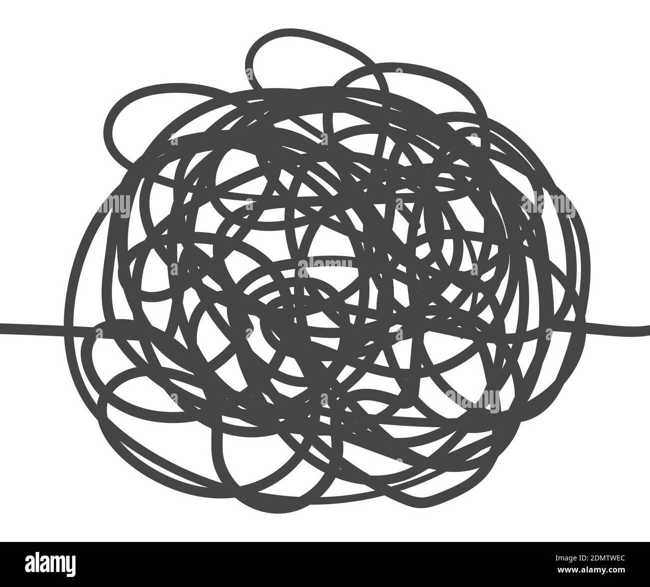 Il caos disgregazione si aggrovigliò. Concetto di psicoterapia disegnata a mano. Linea piatta disordinata. Percorso del caos Illustrazione Vettoriale
