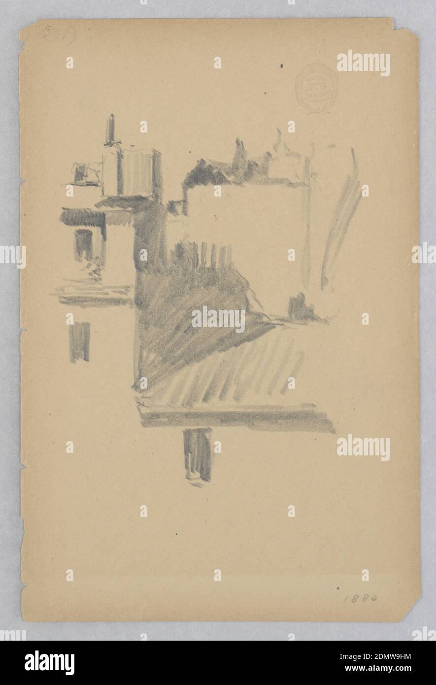 Landscape, Robert Frederick Blum, americano, 1857–1903, grafite su carta wove, schizzo di edifici e camini., USA, 1880, architettura, disegno Foto Stock