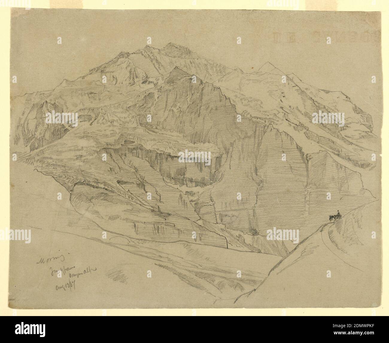 Paesaggio terrestre, Jungfrau, Svizzera, William Trost Richards, americano, 1833–1905, grafite su carta, schizzo di un passo di montagna., Jungfrau, Svizzera, 13 agosto 1867, paesaggi, disegno Foto Stock