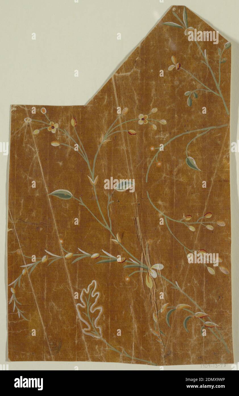 Disegno per un tessuto tessuto, frammento, Gouache su carta oleosa da ricalco, montato, Flower Sprays., Francia, 1815-1840, disegno Foto Stock