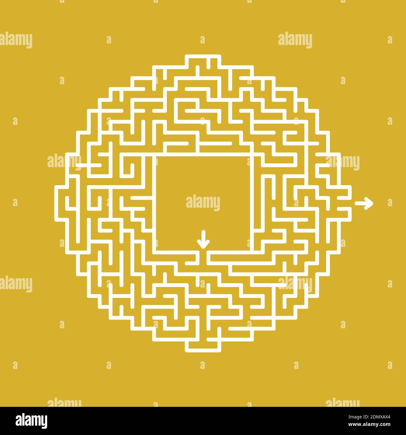Labirinto rotondo astratto. Gioco per bambini e adulti. Puzzle per bambini. Tamburo a labirinto. Illustrazione vettoriale piatta isolata su sfondo a colori Illustrazione Vettoriale