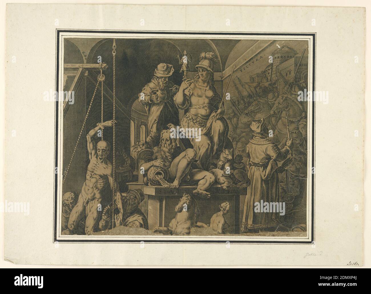 I professionisti delle Arti Visive (metà superiore del foglio strappato), Jan van der Straet, chiamato Stradanus, fiammingo, 1523–1605, Cornelis Cort, olandese, 1533 - 1578, incisione su carta laid, 1578, Stampa Foto Stock