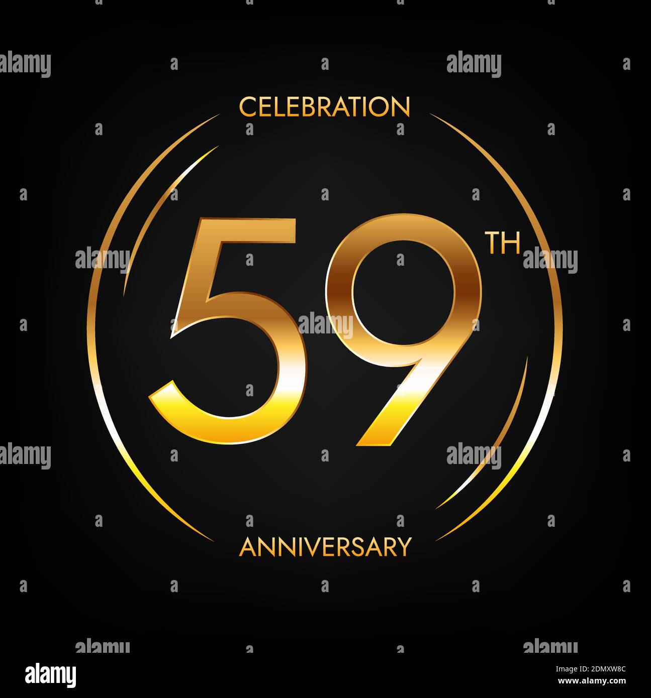 5nono anniversario. Banner festeggiamenti per cinquantanove anni in colore dorato brillante. Logo circolare con elegante design numerico. Illustrazione Vettoriale