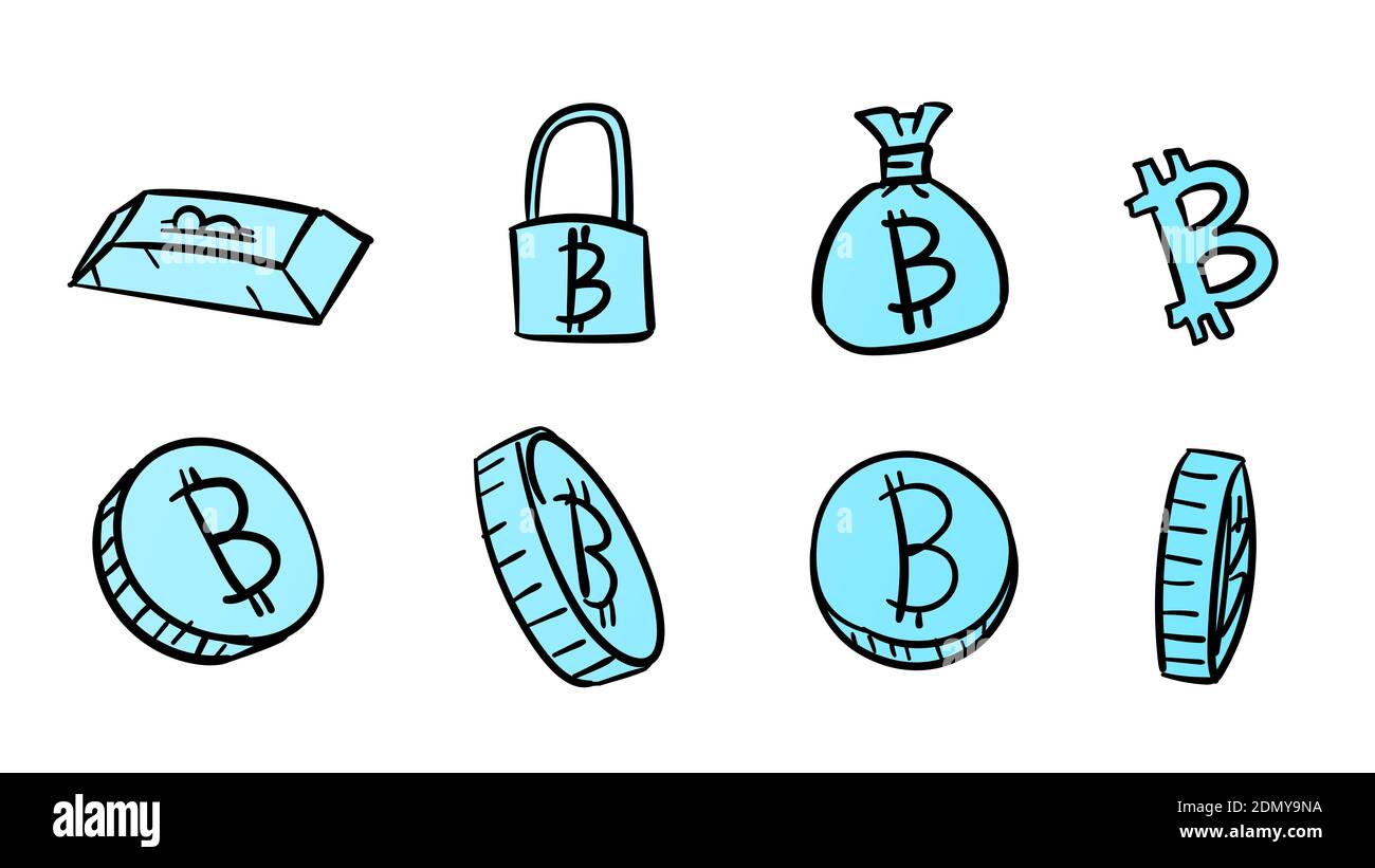 Simboli bitronin azure business disegnati a mano. illustrazione dei soldi 2d con stile di disegno doodle Foto Stock