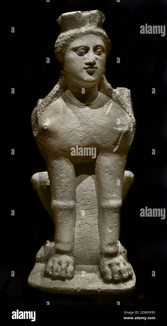 Sfinge seduto pietra calcarea 470-460 AC Davlos - Ayios Lakovos 400-300 BC periodo classico a Cipro Foto Stock