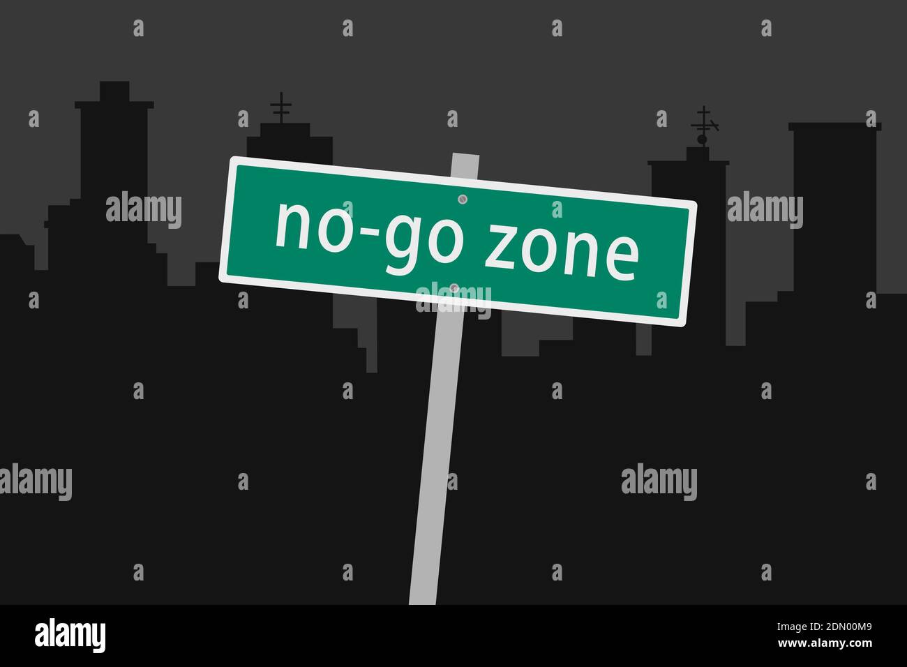 Zona no-go / zona no-go - segnale di avvertimento sta notificando il territorio pericoloso in città e la città. Illustrazione vettoriale. Foto Stock
