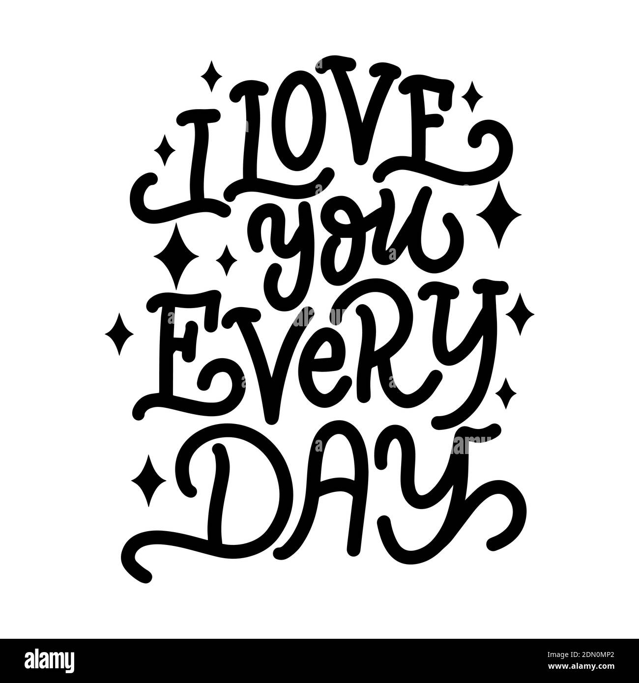 Composizione scritta disegnata a mano per valentines giorno - i love you everyday - grafica vettoriale, per la progettazione di cartoline, poster, striscioni, taccuino Illustrazione Vettoriale