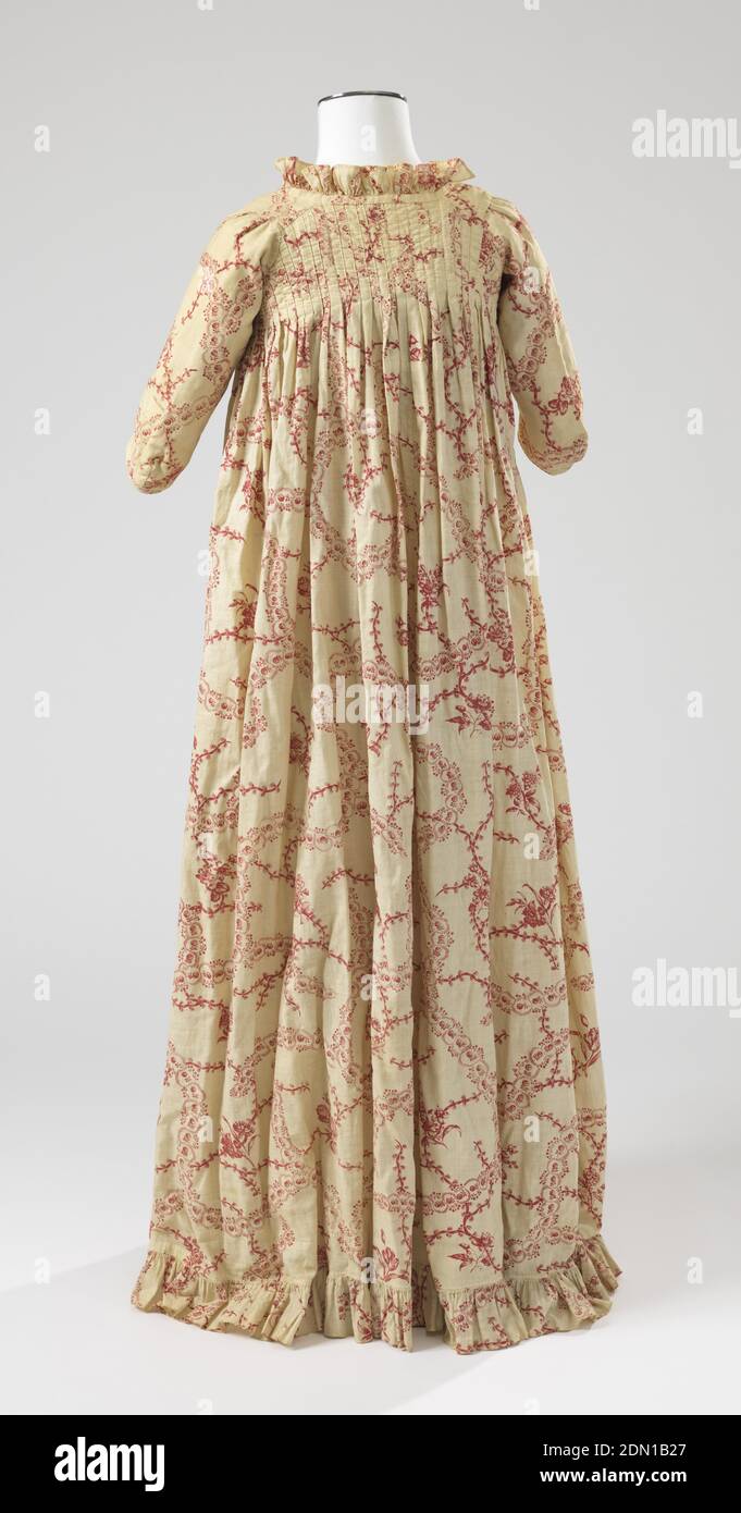 Dress, Bromley Hall, (Middlesex, Inghilterra, 1712–1763), Medium: Tecnica  del cotone: Stampato da una piastra di rame incisa su tela tessitura, abito  di cotone stampato da donna, con una linea di collo bassa