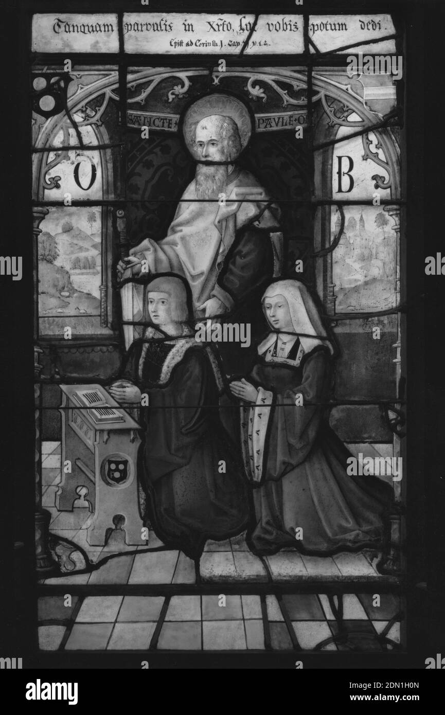 Vetrate, vetro, legno, metallo, C: Vergine Maria, D: San Paolo, Germania, ca. 1530–50, vetreria, arti decorative, vetrate colorate Foto Stock